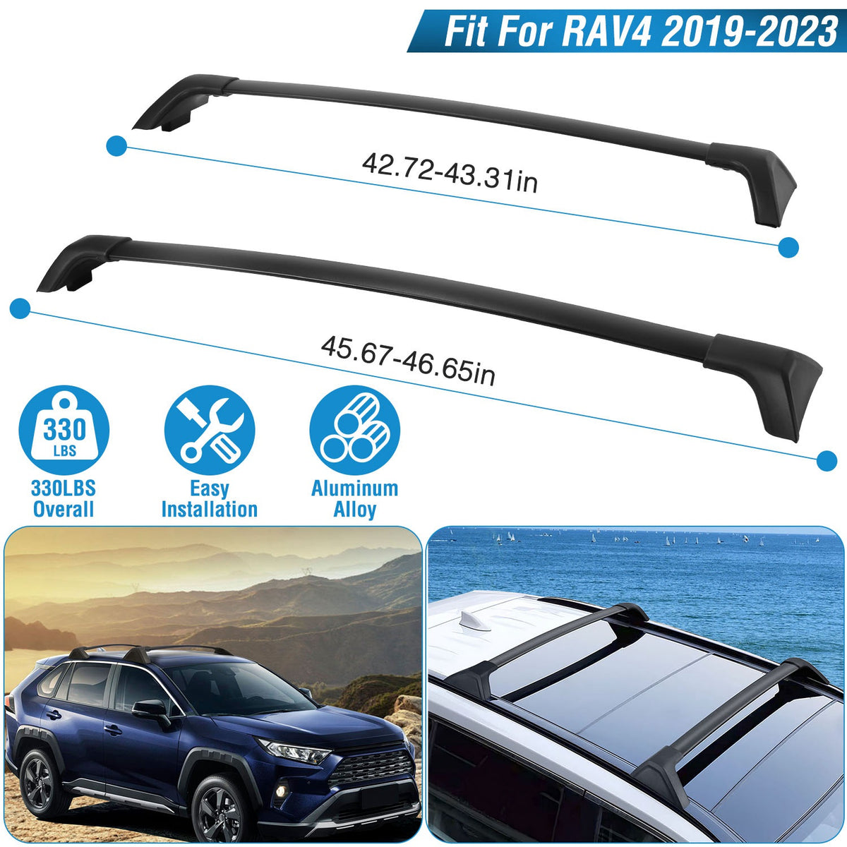 Car Roof Rack Cross Bars Aluminum Alloy Cargo Carrier Rooftop Crossbars Fit For RAV4 2019-2024 With Side Rails For Cargo Carrier Bag Kayak Bike Snowboard — product image 1