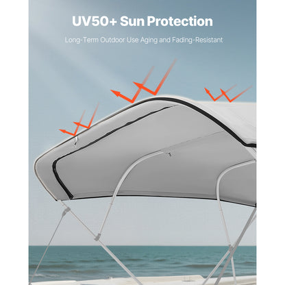 4 Bow Bimini Top Replacement Cover, 8 Ft Long, Durable 600D Marine Grade Waterproof Sun Shade Boat Canopy With Storage Boot, Easy Install Zipper Sleeve Awning, 96 L X 91-96 W, Gray No Frame — product image 4