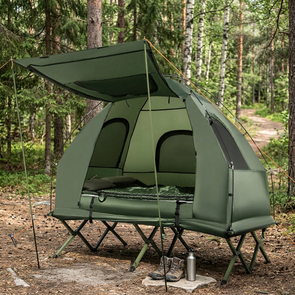 Foldable Outdoor Camping Tent Cot With Air Mattress And Sleeping Bag For Camping, Hiking, Fishing And Other Outdoor Activities — product image 1