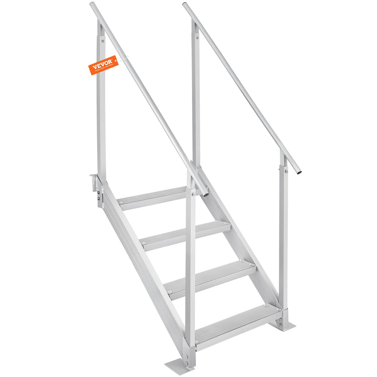 Dock Ladder 4 Step, Dock Stairs 30''-38'' Adjustable Height, 500 Lbs Load Capacity, Aluminum Pontoon Boat Ladder With Dual Handrails & Nonslip Rubber Mat For Ship/Lake/Pool/Marine Boarding — product image 1