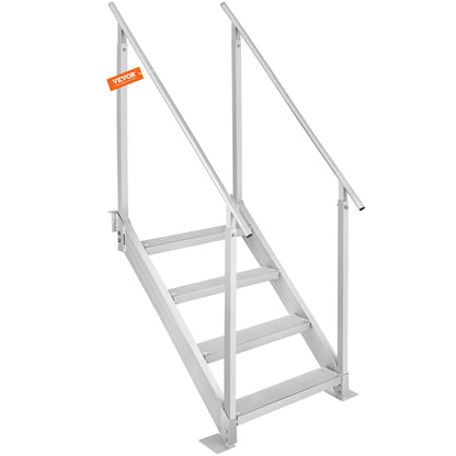 Dock Ladder 4 Step, Dock Stairs 30''-38'' Adjustable Height, 500 Lbs Load Capacity, Aluminum Pontoon Boat Ladder With Dual Handrails & Nonslip Rubber Mat For Ship/Lake/Pool/Marine Boarding — product image 1