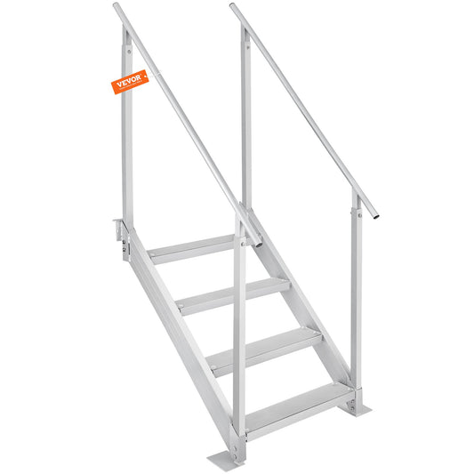 Dock Ladder 4 Step, Dock Stairs 30''-38'' Adjustable Height, 500 Lbs Load Capacity, Aluminum Pontoon Boat Ladder With Dual Handrails & Nonslip Rubber Mat For Ship/Lake/Pool/Marine Boarding — product image 1