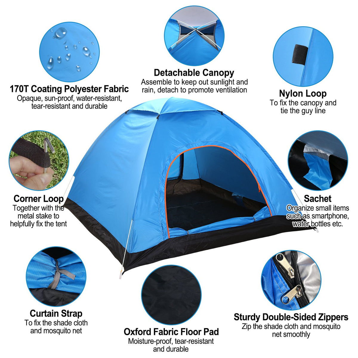 1Pc 4 Persons Camping Waterproof Tent Instant Setup Tent With Mosquito Net Doors Carrying Bag Folding 4 Seasons For Hiking Climbing Adventure Fishing — product image 5