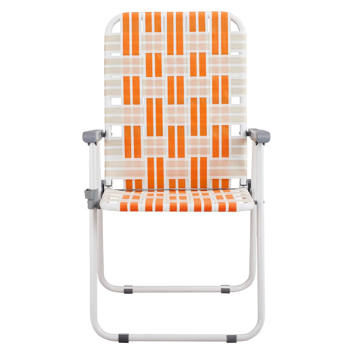 Set of 2 Webbed Folding Beach Chairs, Outdoor Patio Lawn Foldable Chairs for Camping Fishing Yard Poolside BBQ, Orange & White — product image 10