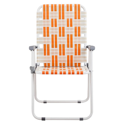 Set of 2 Webbed Folding Beach Chairs, Outdoor Patio Lawn Foldable Chairs for Camping Fishing Yard Poolside BBQ, Orange & White — product image 10