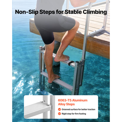 Retractable Dock Ladder, 5 Steps, Aluminum Alloy Pontoon Boat Swim Ladder, With Non-Slip Wide Steps, 350 Lbs Weight Capacity, Adjustable Height, For Lake Swimming, Pool, Boat, Marine Boarding — product image 3