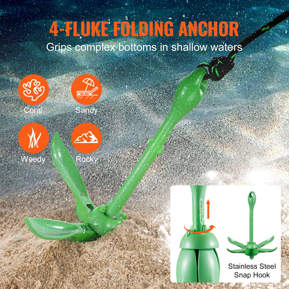 Kayak Anchor Kit, 3.5 Lb Paddle Board Anchor Kit With 26.2 Ft/8 M Rope And Buoy, Folding Small Boat Anchor With Storage Bag And Snap Hook, Kayak Accessories For Kayaks, Small Boats, Canoes — product image 3