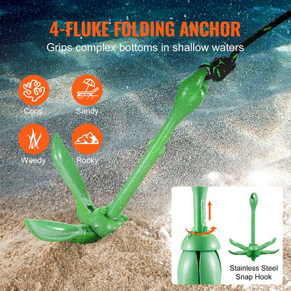 Kayak Anchor Kit, 3.5 Lb Paddle Board Anchor Kit With 26.2 Ft/8 M Rope And Buoy, Folding Small Boat Anchor With Storage Bag And Snap Hook, Kayak Accessories For Kayaks, Small Boats, Canoes — product image 3