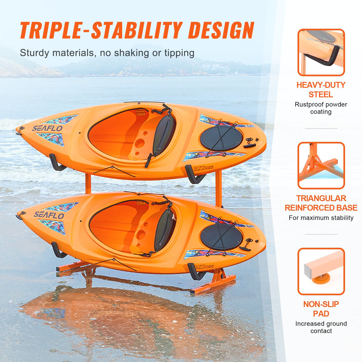 Freestanding Kayak Storage Rack, Kayak Stand For 2 Kayak Canoe Paddleboard, Heavy-duty Steel Kayak Hanger Holder With Padded Arms And Adjustable Width, 175LBS Max Load, For Indoor Outdoor Garage — product image 6