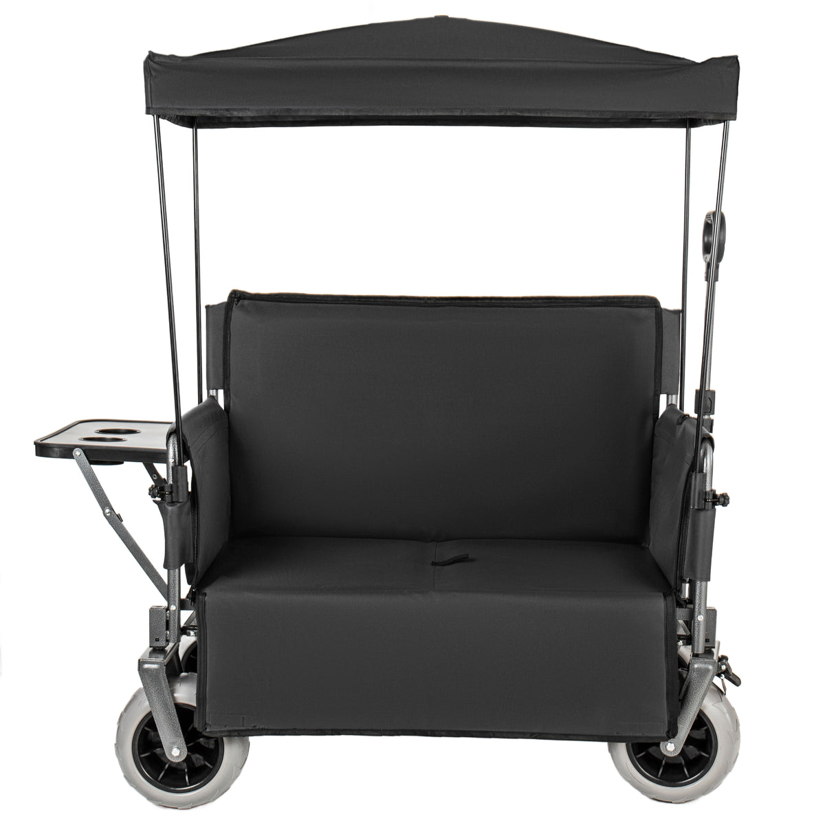 3- In- 1 Collapsible Wagon Converts To Bench Convertible Folding Wagon Cart With Canopy &Rear- Mounted Folding Tabletop 500lbs Heavy- Duty 180L Capacity For Camping Beach Garden Fishing- Black — product image 9