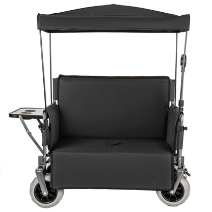 3- In- 1 Collapsible Wagon Converts To Bench Convertible Folding Wagon Cart With Canopy &Rear- Mounted Folding Tabletop 500lbs Heavy- Duty 180L Capacity For Camping Beach Garden Fishing- Black — product image 9
