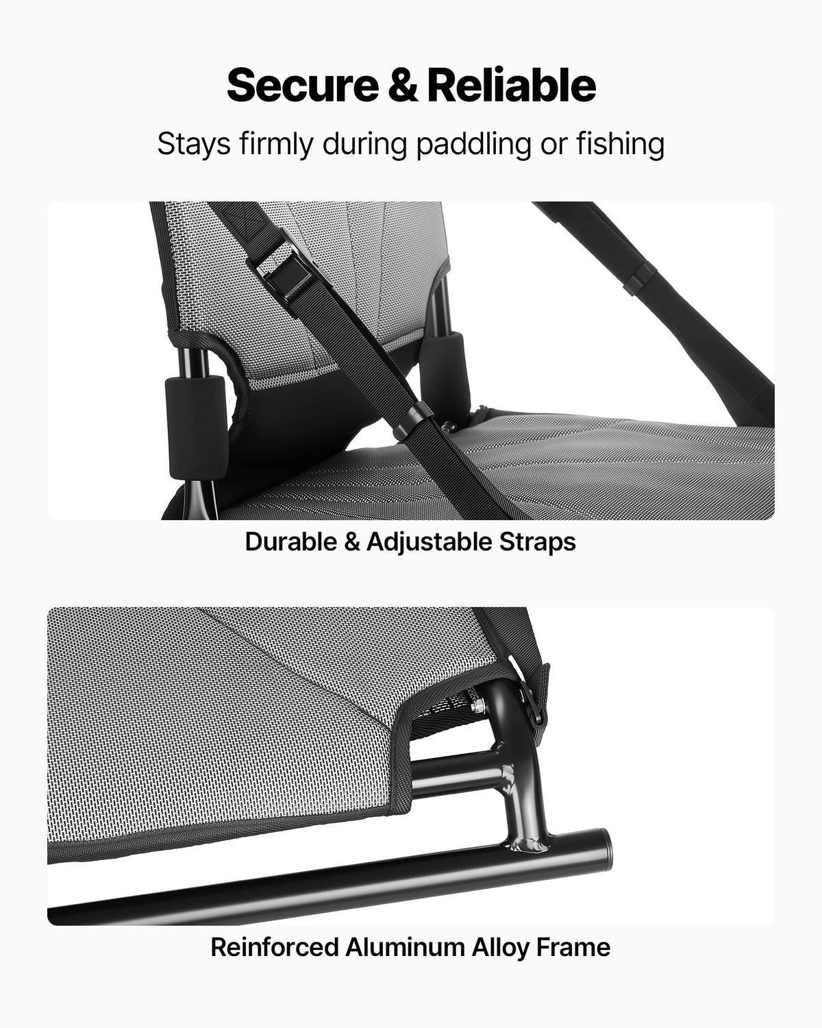 Kayak Seat, 1 Pack 1.3" Raised Height, Universal Foldable Canoe Seat With Adjustable Back Support, Adjustable Straps, And Aluminum Alloy Frame For Sit-on-Top/Fishing/Inflatable Kayaks & Canoes — product image 5