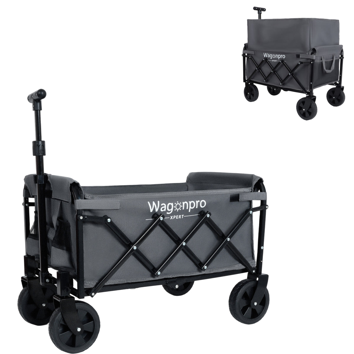 Expandable Dual- Layer Utility Wagon With Extra Space - 225lbs Grocery Cart For Camping Shopping Sports Gardening Fishing Gray — product image 2
