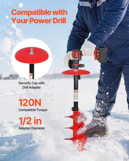 Ice Auger Drill Bit, 8in Diameter 41in Length, Cordless Nylon Ice Fishing Augers With Extra 13.4in Extension Rod, Drill Adapter, Top Plate And Blade Guard — product image 4