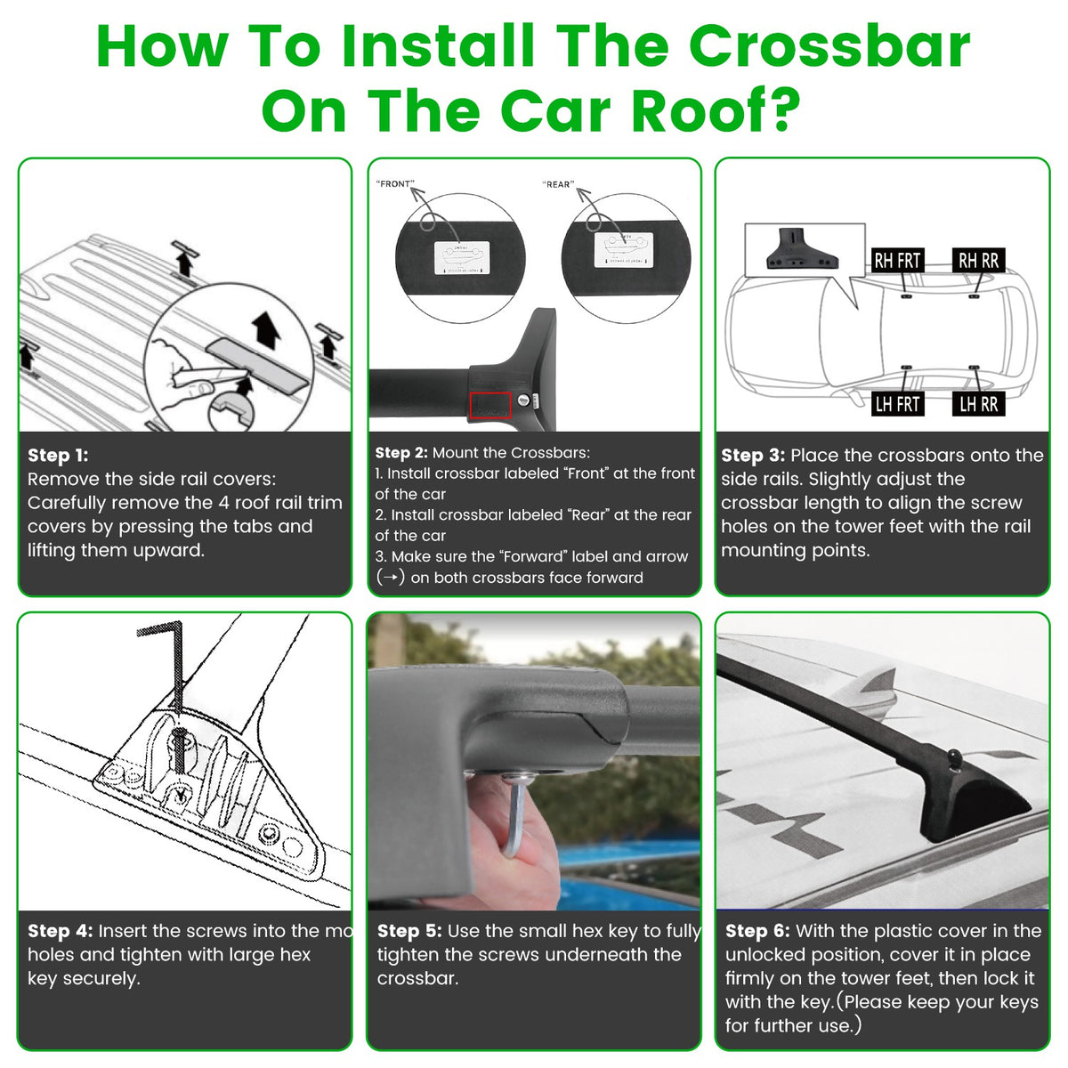 Roof Rack Cross Bars For Fit RAV4 2019-2025 Aluminum Roof Rails Cargo Crossbars For Flush Side Rails Heavy Duty Rooftop Carrier Anti-Theft Lock For Kayak Bike Luggage 260lbs Capacity — product image 6
