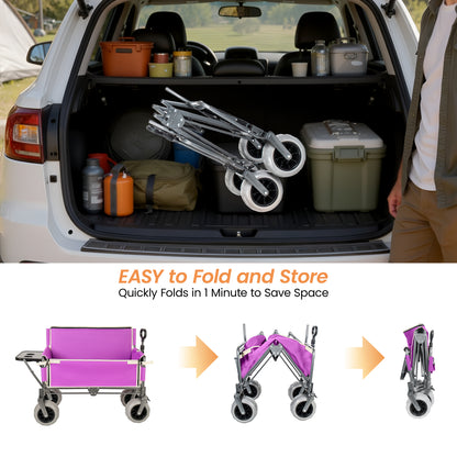 3- In- 1 Collapsible Wagon Converts To Bench Convertible Folding Wagon Cart With Rear- Mounted Folding Tabletop 500lbs Heavy- Duty 180L Capacity For Camping Beach Garden Fishing- Purple — product image 13
