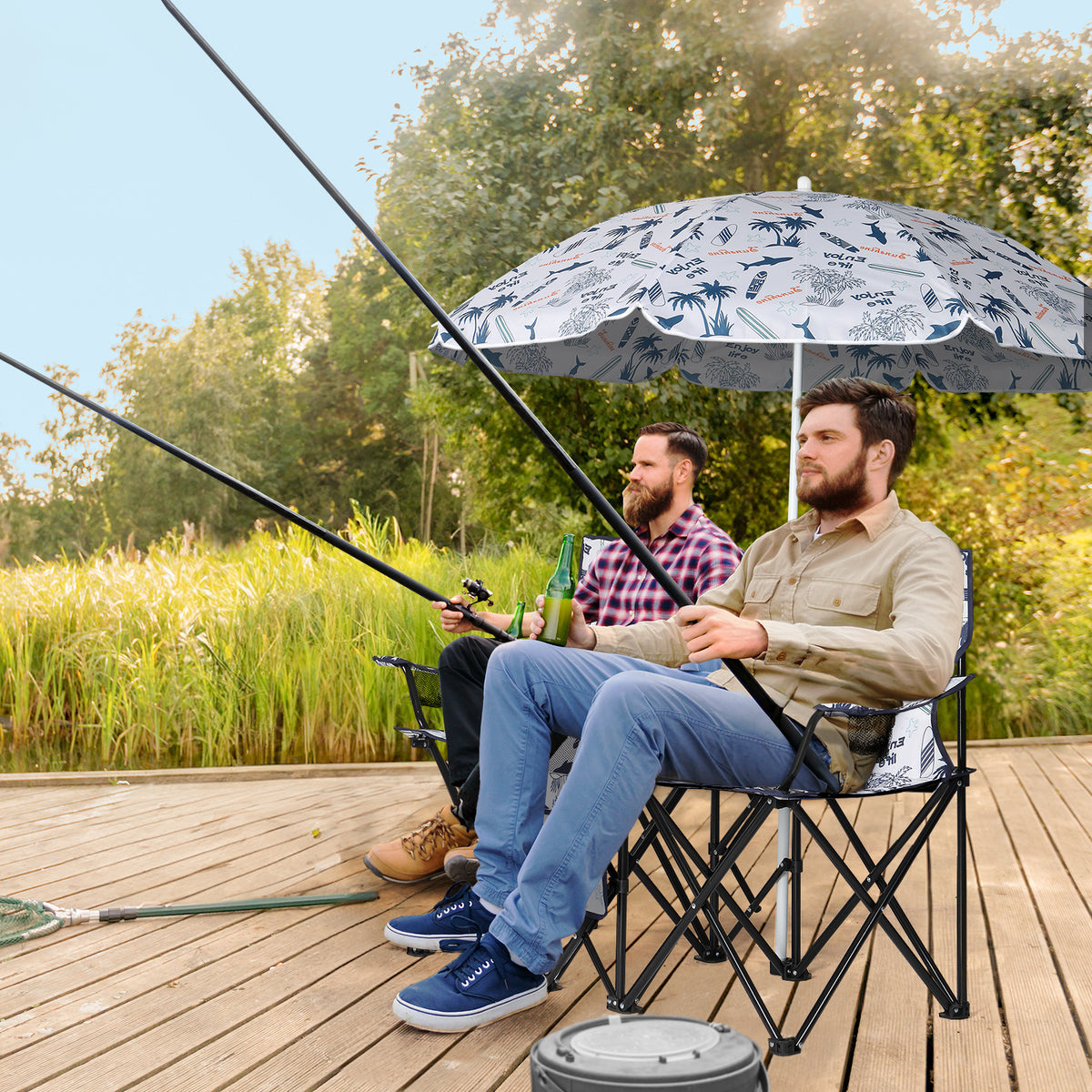 59x19.6x31in, Coconut Tree Pattern, Fishing Chair With Parasol, Camping Chairs — product image 25