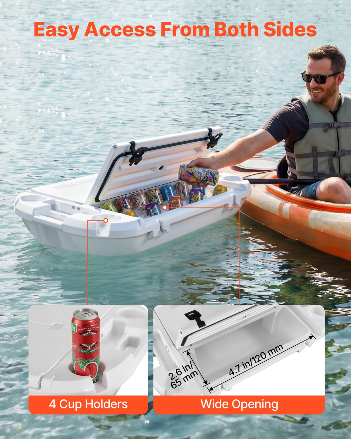 Floating Cooler, 40 QT Floating Ice Chest With Dry Storage & Tow Rope, Premium LLDPE Amphibious Drink Cooler For Water & Land, Cruise Smoothly Stable On Lake, River, Pool, Beach, Kayak, White — product image 5