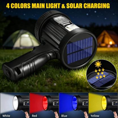 Rechargeable Spotlight, Super Bright Spotlight Flashlight, Long Running Spot Light Searchlight, Outdoor Handheld LED Flashlight High Lumens with Solar Panels for Hunting Camping Boat — product image 3