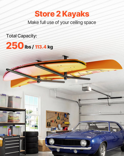 Kayak Storage Rack For 2 Kayaks, Holds Up To 250 Lbs, Heavy Duty Adjustable Ceiling Rack For Garage Ceiling Mount, Overhead Garage Storage Hanger For Canoe, Ladder, SUP, Surfboard & Paddleboard — product image 2