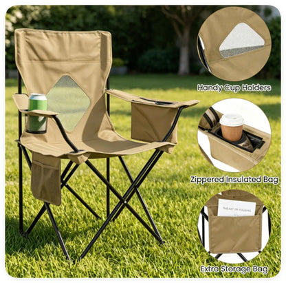 Folding Camping Chair, Heavy-Duty Metal Frame Portable Outdoor Chair with Cup Holder, Insulated Cooler Bag & Side Pocket for Camping Fishing Beach — product image 2