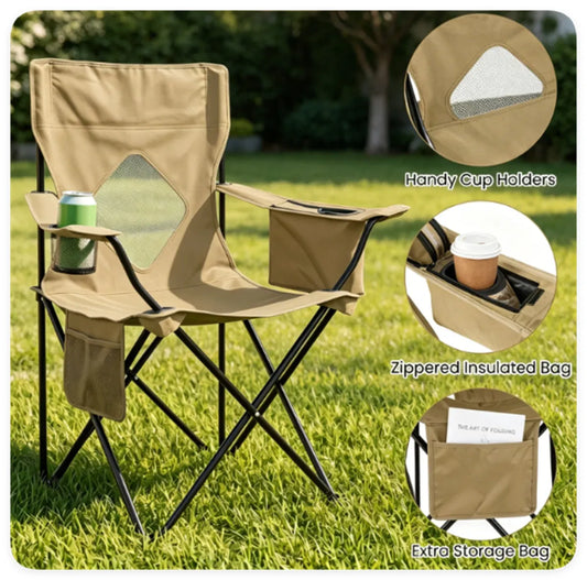 Folding Camping Chair, Heavy-Duty Metal Frame Portable Outdoor Chair with Cup Holder, Insulated Cooler Bag & Side Pocket for Camping Fishing Beach — product image 2
