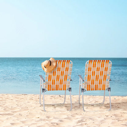 Set of 2 Webbed Folding Beach Chairs, Outdoor Patio Lawn Foldable Chairs for Camping Fishing Yard Poolside BBQ, Orange & White — product image 2