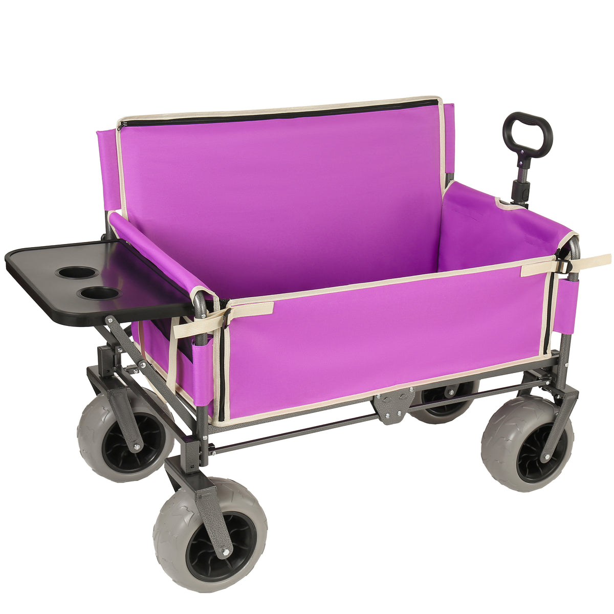 3- In- 1 Collapsible Wagon Converts To Bench Convertible Folding Wagon Cart With Rear- Mounted Folding Tabletop 500lbs Heavy- Duty 180L Capacity For Camping Beach Garden Fishing- Purple — product image 6