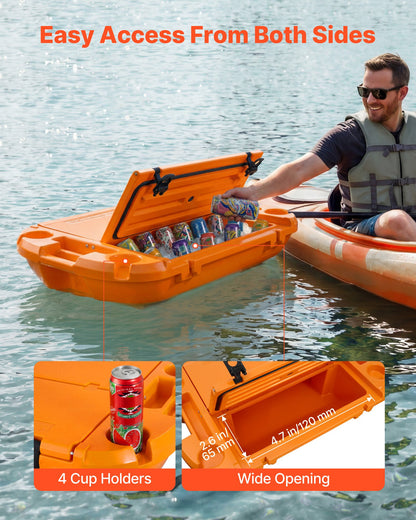 Floating Cooler, 40 QT Floating Ice Chest With Dry Storage & Tow Rope, Premium LLDPE Amphibious Drink Cooler For Water & Land, Cruise Smoothly Stable On Lake, River, Pool, Beach, Kayak, Orange — product image 5