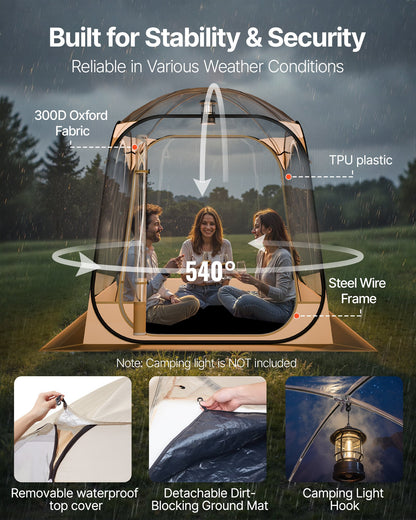 Pop Up Sports Tent, 63x63 In Clear Bubble Tent For 2-4 Persons, Waterproof Outdoor Pod With Floor Mat & Top Cover, Garden Igloo Dome Tents Camping Shelter For Events Fishing Cheering — product image 3