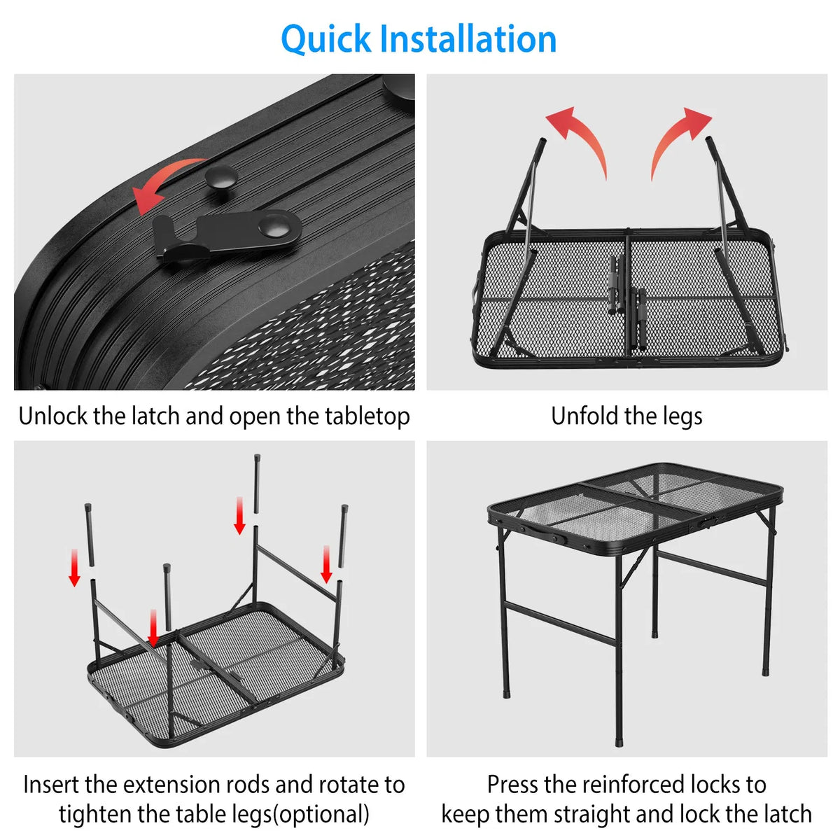 Lightweight Folding Camping Table, 16.15in-25.9in Adjustable Height, 88 Lbs Weight Capacity, Portable Outdoor Table for Backyard, BBQ, Fishing, Camping and Picnic — product image 5