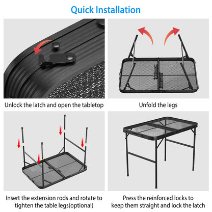 Lightweight Folding Camping Table, 16.15in-25.9in Adjustable Height, 88 Lbs Weight Capacity, Portable Outdoor Table for Backyard, BBQ, Fishing, Camping and Picnic — product image 5