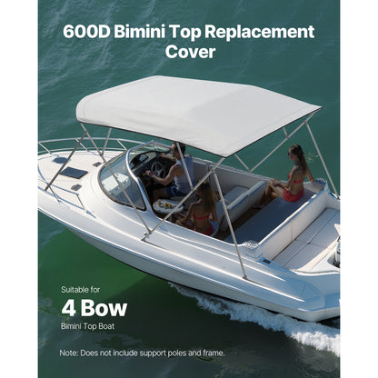 4 Bow Bimini Top Replacement Cover, 8 Ft Long, Durable 600D Marine Grade Waterproof Sun Shade Boat Canopy With Storage Boot, Easy Install Zipper Sleeve Awning, 96 L X 91-96 W, Gray No Frame — product image 2