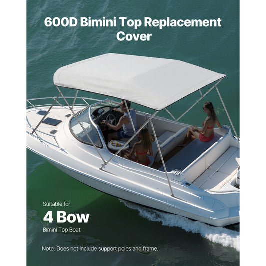 4 Bow Bimini Top Replacement Cover, 8 Ft Long, Durable 600D Marine Grade Waterproof Sun Shade Boat Canopy With Storage Boot, Easy Install Zipper Sleeve Awning, 96 L X 91-96 W, Gray No Frame — product image 2
