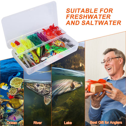375Pcs Fishing Baits And Tackle Box Saltwater Freshwater Fishing Lures Kit Lifelike Popper Crankbaits Crickets Frogs Spoon Lures Maggots — product image 7
