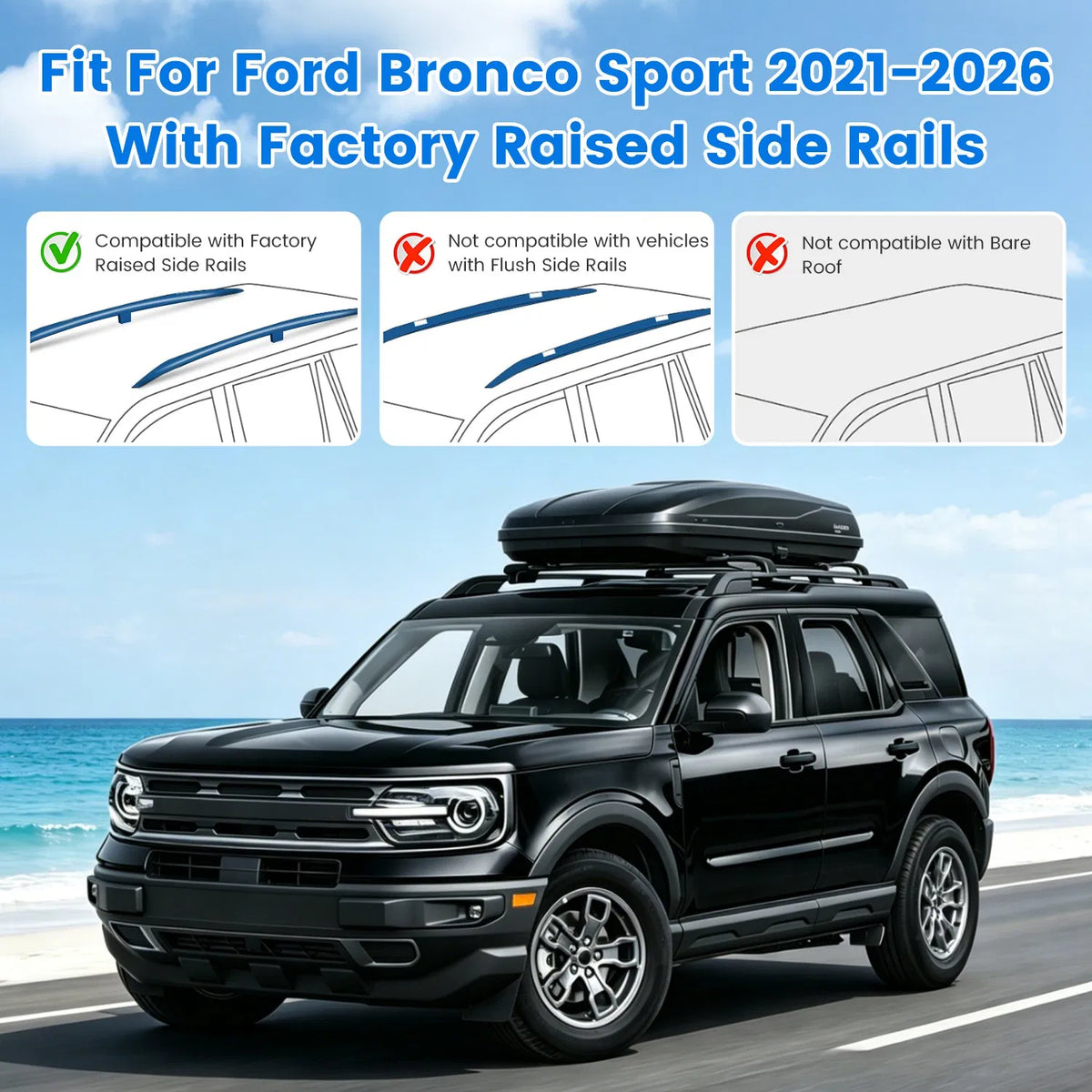 Roof Rack Cross Bars Fit for Ford Bronco Sport 2021-2026 On-Road Off-Road Aluminum Lockable Car Roof Crossbar Set for Factory Raised Side Rails 396LBS Capacity for Luggage Kayak Bike — product image 11
