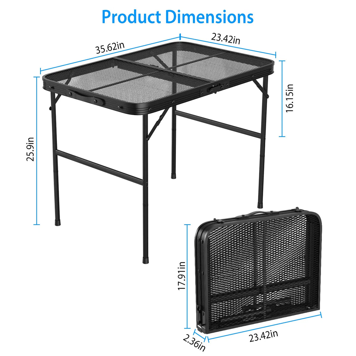 Lightweight Folding Camping Table, 16.15in-25.9in Adjustable Height, 88 Lbs Weight Capacity, Portable Outdoor Table for Backyard, BBQ, Fishing, Camping and Picnic — product image 11