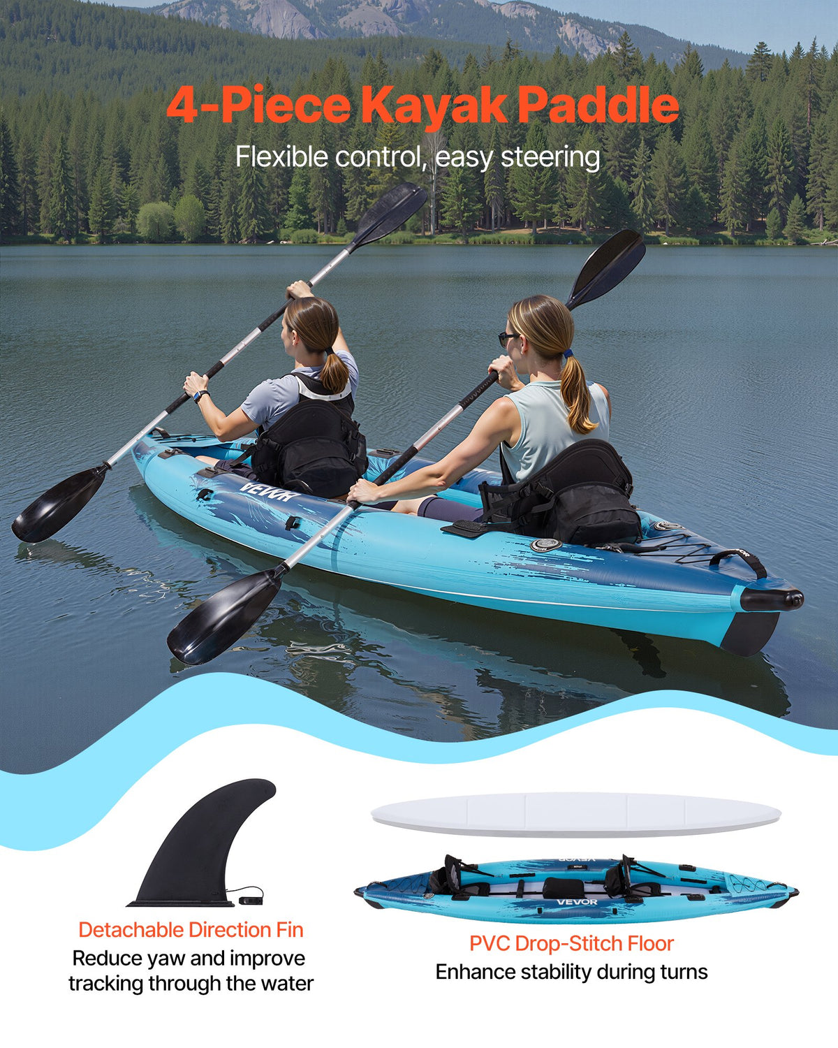 Inflatable Kayak, 2-Person Inflatable Recreational Kayak 700LBS Capacity, Leak & Puncture-Resistant With Padded Seat, PVC Drop-Stitch Floor, 2 Paddles, Hand Pump & Carry Bag For Fishing Camping — product image 5