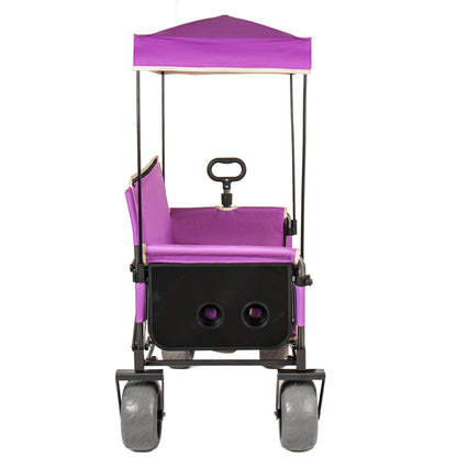3- In- 1 Collapsible Wagon Converts To Bench Convertible Folding Wagon Cart With Canopy &Rear- Mounted Folding Tabletop 500lbs Heavy- Duty 180L Capacity For Camping Beach Garden Fishing- Purple — product image 11