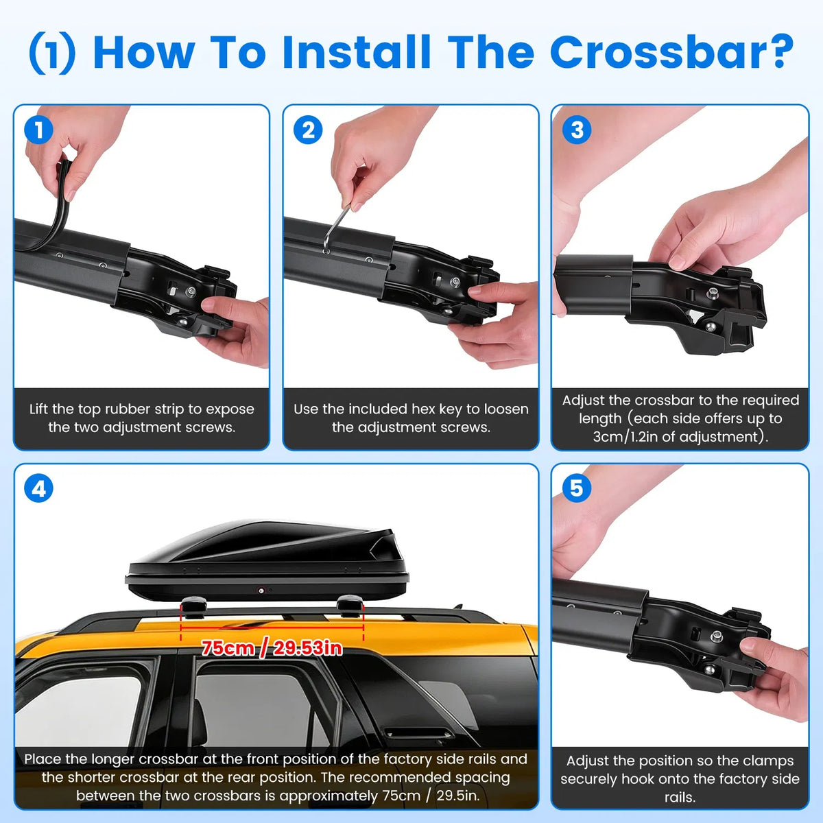 Roof Rack Cross Bars Fit for Ford Bronco Sport 2021-2026 On-Road Off-Road Aluminum Lockable Car Roof Crossbar Set for Factory Raised Side Rails 396LBS Capacity for Luggage Kayak Bike — product image 3