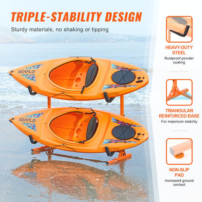 Freestanding Kayak Storage Rack, Kayak Stand For 2 Kayak Canoe Paddleboard, Heavy-duty Steel Kayak Hanger Holder With Padded Arms And Adjustable Width, 175LBS Max Load, For Indoor Outdoor Garage — product image 10