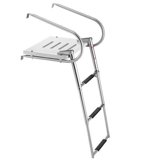 Boat Ladder, 3 Steps, Stainless Steel Telescoping Folding Swim Deck Ladder For Rear Entry Inboard, 400 Lbs Capacity With Wide Anti-Slip Steps & Handrails, For Outboards, Yacht, Pontoon Boats — product image 1