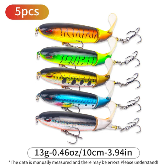 5pcs 1set 13g 10cm Top Water Pencil Fishing Lure Hard Bait With Floating Rotating Tail For Bass Trout Freshwater Saltwater — product image 1