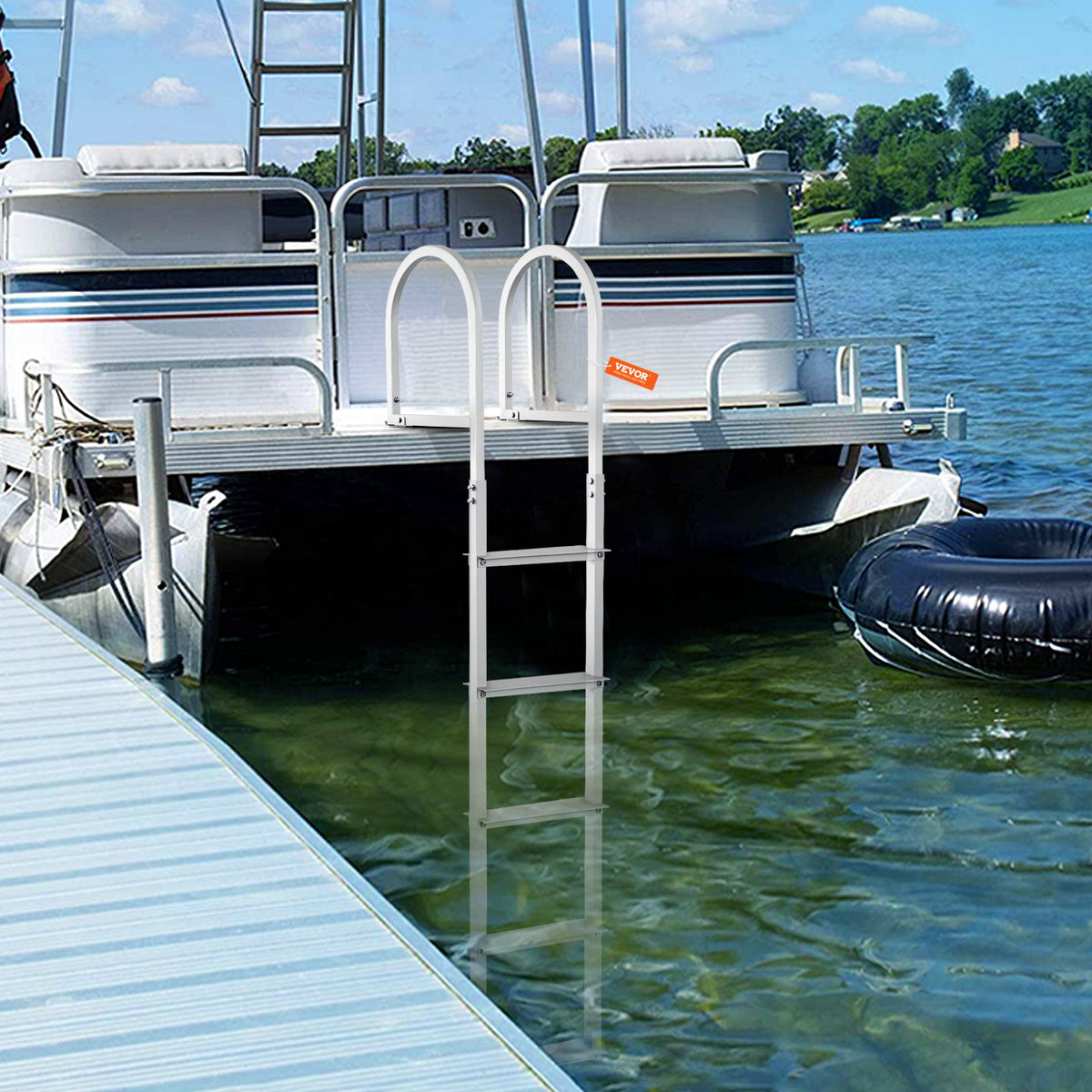 Dock Ladder, Removable 5 Steps, 500 Lbs Load Capacity, Aluminum Alloy Pontoon Boat Ladder With 3.1'' Wide Step & Nonslip Rubber Mat, Easy To Install For Ship/Lake/Pool/Marine Boarding — product image 6