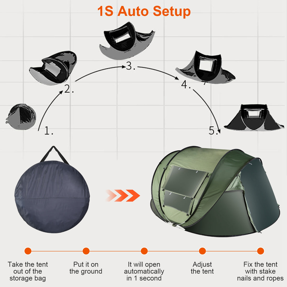 1Pc 5-8 Person Tent Automatic Setup Camping Tent Waterproof Instant Setup Tent With 4 Mosquito Net Windows Carrying Bag For Hiking Climbing Adventure Fishing — product image 6