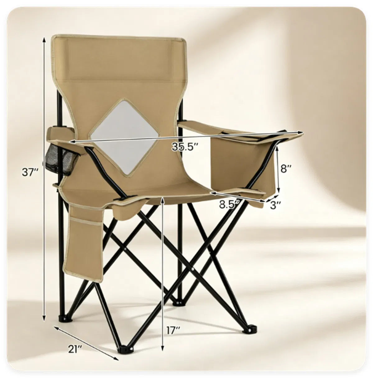 Folding Camping Chair, Heavy-Duty Metal Frame Portable Outdoor Chair with Cup Holder, Insulated Cooler Bag & Side Pocket for Camping Fishing Beach — product image 9