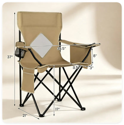 Folding Camping Chair, Heavy-Duty Metal Frame Portable Outdoor Chair with Cup Holder, Insulated Cooler Bag & Side Pocket for Camping Fishing Beach — product image 9