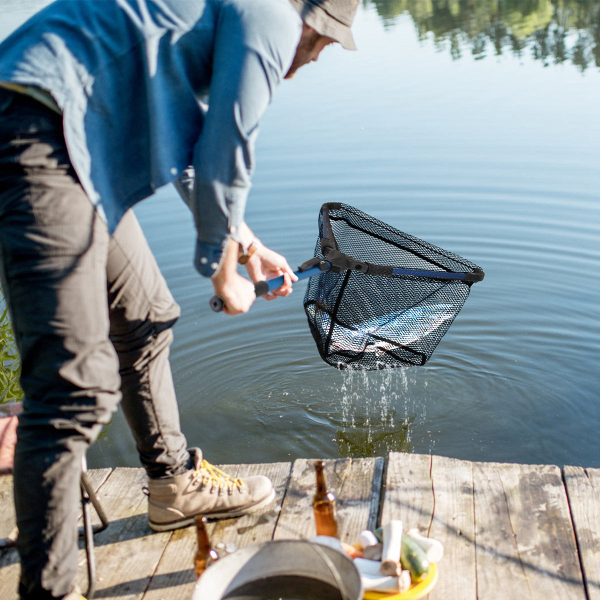 1Pc Foldable Fishing Net For Summer With Aluminum Alloy Rod EVA Handle Durable 5MM Hexagonal Nano Coating Nylon Mesh Collapsible Landing Net Safe Fish Catching Or Releasing — product image 5
