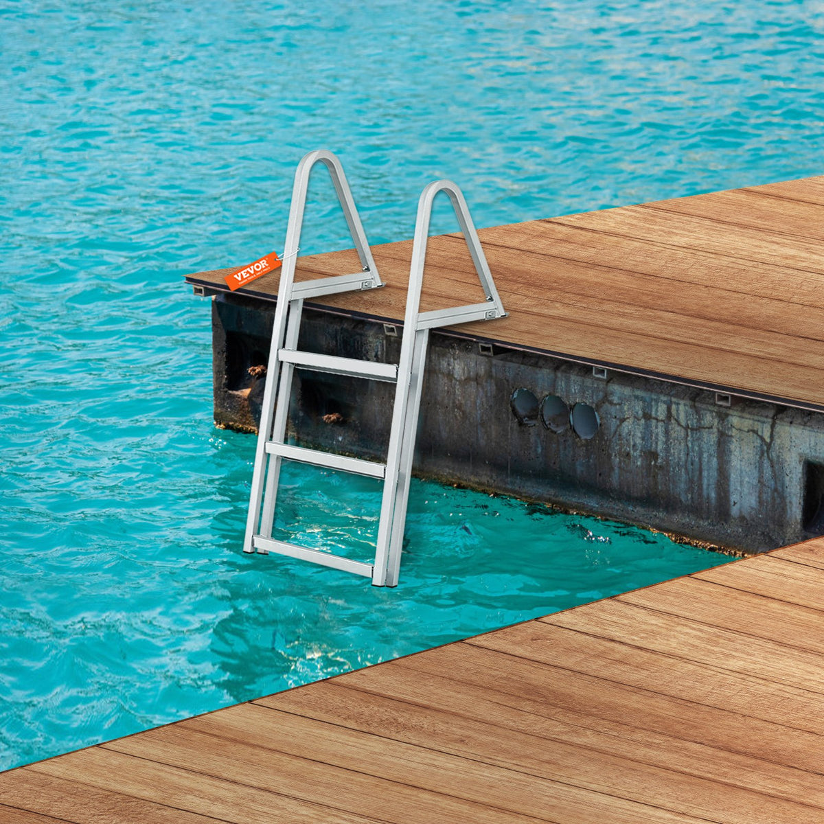 VEVOR Dock Ladder, Removable 3 Steps, 350 Lbs Load Capacity, Aluminum Alloy Pontoon Boat Ladder With 4 Wide Step & Nonslip Rubber Mat, Easy To Install For Ship Lake Pool Marine Boarding — product image 4
