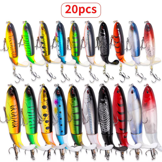 20pcs 1set 13g 35g Topwater Fishing Lures Set Of 20 Popper Bait With 3D Eyes ABS Plastic Hard Baits For Bass Pike — product image 1